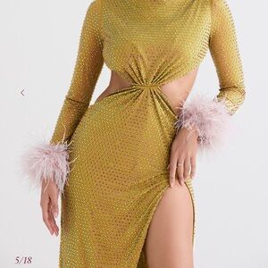 HOUSE OF CB Gina Chartreuse Crystallized Further Trim Cocktail Maxi Dress - XS